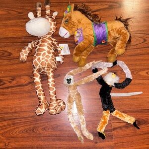 Lot of 4 Plush Stuffed Animal Toy Giraffe, Horse, Monkey COLLECTIBLE VTG RARE